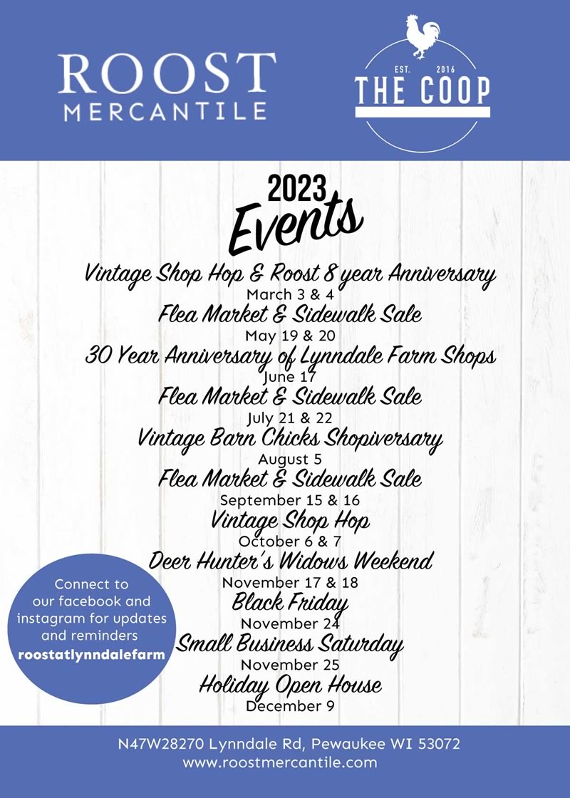 Roost Mercantile 2023 Events